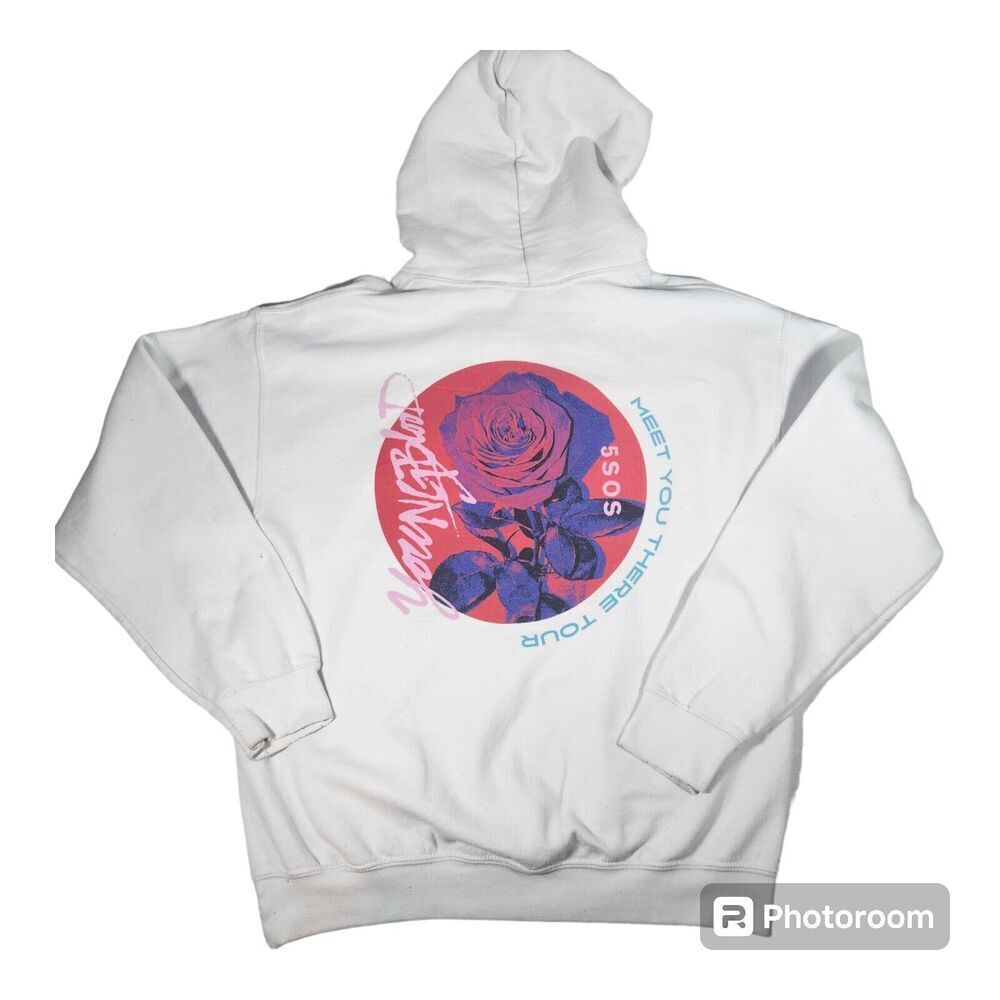 Youngblood Hoodie Meet You There Tour 2018 Want You Back Sleeve Medium White